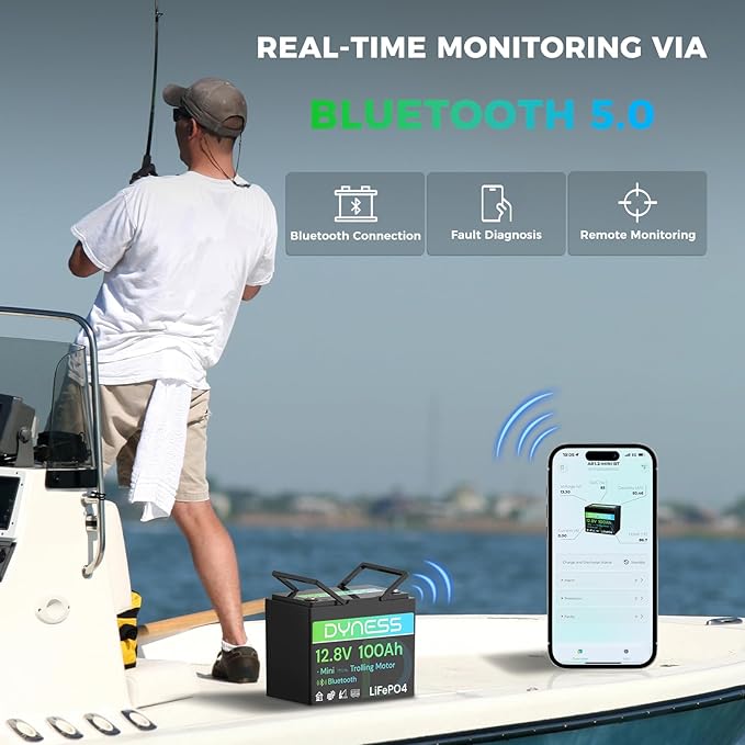 12V 100Ah LiFePO4 Lithium Battery with Bluetooth, Group 24,Max.1280Wh Energy, Built-in 100A BMS with Low-Temp Protection, Perfect for Trolling Motor RV,Boat, Solar System