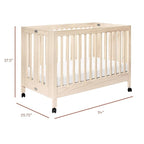 Babyletto Maki Full-Size 2-in-1 Portable Folding Crib with Toddler Bed Conversion Kit in Washed Natural, Greenguard Gold Certified