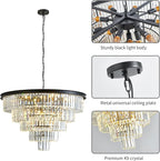 Large Crystal Chandelier 30'' Modern Black Dining Room Light Fixture | 5-Tier K9 Luxury Crystal Pendant Light for High Ceiling Big lighting fixture for Living Room Kitchen Foyer Staircase Entryway