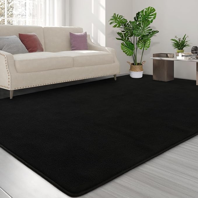 Area Rugs for Bedroom Living Room, 5x8 Black Super Soft Comfy Thickened Memory-Foam Indoor Carpets, Modern Aesthetic Minimalist Carpet for Boys Girls Adults Apartment Nursery Home Décor