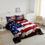 Erosebridal American Flag Comforter Set, United States Down Comforter Twin Size for Kids Boys Teens, USA Federations Stars Bedding Set Geometric Stripes Quilted Duvet for Bedroom, Blue White and Red