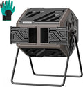 THE Growing 43 Gal Outdoor Compost Bin Tumbler for Backyard Garden, Brown | Twin 21.5gal chambers blend with landscapes. Pre-embedded nuts for fast setup. Durable resin deters pests and bad odors.