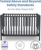 Delta Children Heartland 4-in-1 Convertible Crib, Charcoal Grey + Delta Children Twinkle Galaxy Dual Sided Recycled Fiber Core Crib and Toddler Mattress (Bundle)