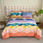 Kids Moon Stars Cloud Comforter Set Twin size - 7 Piece Rainbow Kawaii Bedding Set Bed in A Bag for Girls Boys Teens - Goodnight Moon Neutral Soft Comfortable Machine Washable Bed Set