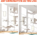 10 Pcs Cat Wall Shelves Set, Wall-Mounted Climber with Cat House, Scratching Post, Bridge, Hammock, Space-Saving Play Furniture, Beige