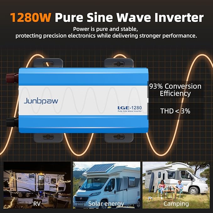 1280W Pure Sine Wave Power Inverter - 3600W Surge, Game-Changing Design | 12V to 120V AC Converter for Home, RV, Camping, Off-Grid & Outdoor Adventures