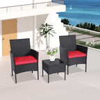 Patio Furniture Set 3 Pieces All-Weather Rattan Outdoor Furniture Patio Chairs with Tempered Glass Table for Porch Bistro Balcony Bistro Set(Black/Red)