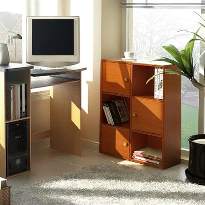 Furinno Pasir 3 Tier Shelf with 3 Door/Round Handle, Steam Beech