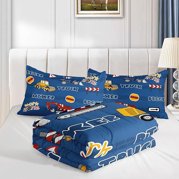 Datura home Kids Comforter Set Butterfly Printed Pattern Bedding Set with 1 Comforter and 2 Pillowcases for Girls Boys Bedroom All Season(Truck Twin)