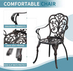 Outdoor Bistro Table and Chairs Set of 2 Cast Aluminum Patio Bistro Set with Umbrella Hole, All Weather Bistro Table Set for Garden, Bronze