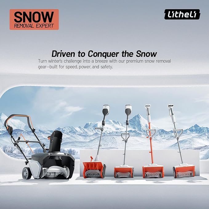 Litheli Electric Snow Shovel Cordless 20V, Lightweight Battery Powered Snow Blower with 4.0Ah Battery, Easy Snow Removal Tool for Driveways, Sidewalks, Patios and Decks