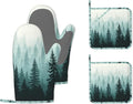 Misty Forest Silicone Oven Mitts and Pot Holders,Heat-Resistant 4 Piece Kitchen Set Non-Slip Oven Gloves and Hot Pads for Cooking, Baking, Grilling,BBQ