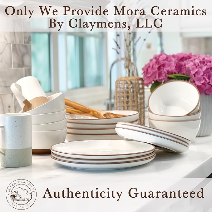 Mora Ceramic Dinner Plates Set of 6, 10 inch Dish Set - Microwave, Oven, and Dishwasher Safe, Scratch Resistant, Modern Rustic Dinnerware- Kitchen Porcelain Serving Dishes - Vanilla White