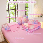 Twin Comforter Set for Girls Galaxy Bedding 7pieces, Ombre Bedding Comforter Sets Rainbow Comforter Glitter Bedding Twin Teen Comforter Sets for Girls
