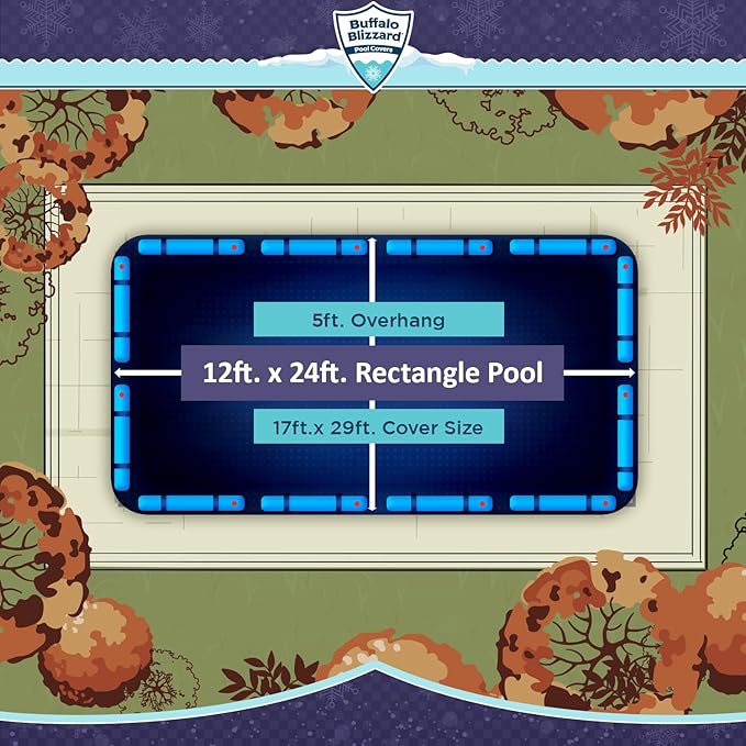 Buffalo Blizzard Deluxe 12 ft x 24 ft Rectangular Winter Pool Cover | Blue/Black | Closing Inground Swimming Pools | Easy to Install | Heavy Duty, Cold & UV Resistant | Shields from Seasonal Debris