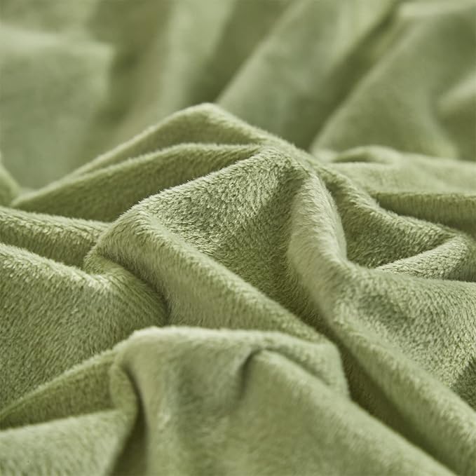 Wellboo Sage Green Velvet Comforter Sets California King Light Green Fluffy Bedding Cal King Solid Color Flannel Quilt Women Men Grass Green Comforters Micromink Sherpa Fuzzy Warm Plush Bedding Soft