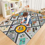 Kids Rug Play Mat Great for Playing with Cars and Toys,Educational Kid Road and Traffic City Life Carpet,Children Baby Fun Throw Rug for Bedroom Play Room,71X106Inch/180X280CM