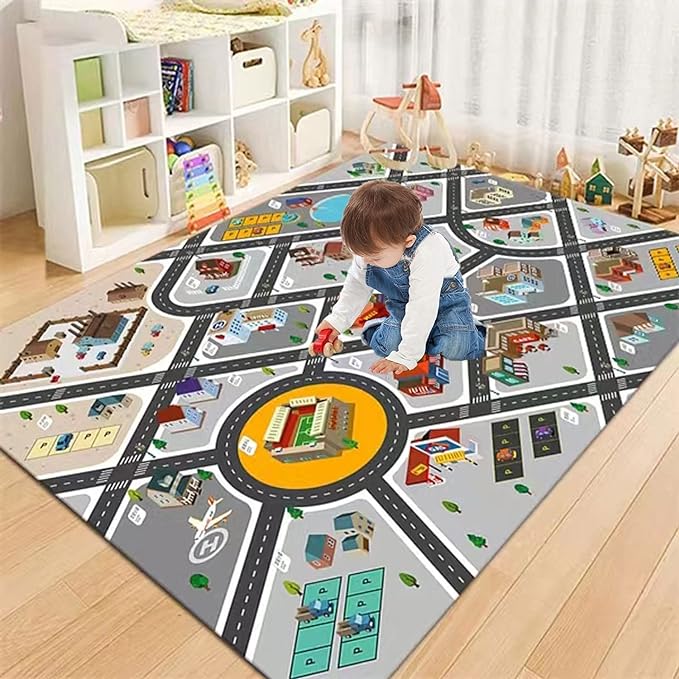 Kids Rug Play Mat Great for Playing with Cars and Toys,Educational Kid Road and Traffic City Life Carpet,Children Baby Fun Throw Rug for Bedroom Play Room,31X63Inch/80X160CM