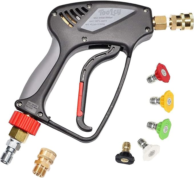 TOOLCY Pressure Washer Short Gun, Commercial 5000 PSI / 10.5 GPM with Nozzle Tips, 3/8" Swivel USA-NPT Thread x Quick Socket, Sturdy Design for Gas Power Washer