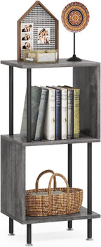 3 Tier Modern Bookshelf, S-Shaped Bookcase,Small Book Shelf for Small Spaces, Unique Bookshelf for Storage Organizer Living Room Bedroom Home Office, Grey
