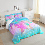Erosebridal Mermaid Scales Comforter Set for Girls, Tortoise Reptile Bedding Set Twin Size, Sea Turtle Ocean Life Duvet Sets for Kids Children Boys Women, Sweet Girly Down Comforter, Teal Blue