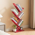5 Tier Tree Bookshelf, Wisdom Tree Bookshelf, Modern Corner Book Shelfe, Small Bookshelf for Small Spaces, Utility Organizer for CDs/Books/Home Office/Living/Bedroom Room-Red