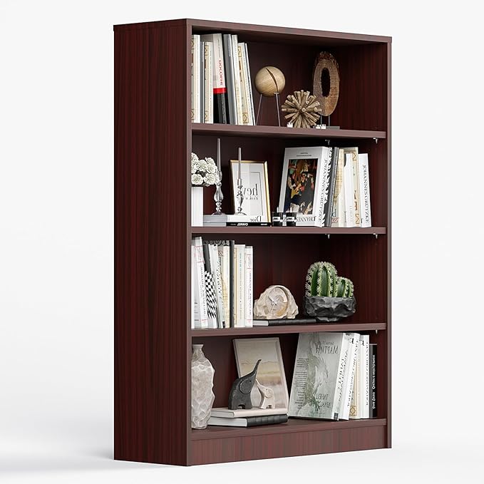 Farini 4 Shelf boockase Display Bookcase Freestanding Wooden Bookshelves for Home Office Living Room,48 Inch Height,Mahogany