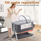 4 in 1 Baby Bassinet,Easy Folding Portable Bedside Crib with Comfy Mattress and Wheels,Height Adjustable Bassinet with Mosquito net Included,Grey
