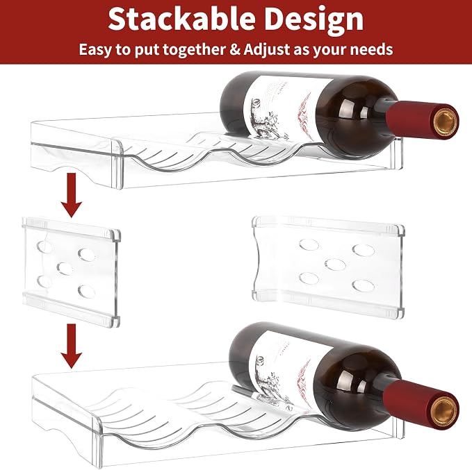 EZ COZY Wine Rack, 2 Tier Water Bottle Organizer for Cabinet (6 Bottles) | Clear Freestanding Wine Bottle Holder for Cabinet, Fridge, Pantry, Wine Rack for Inside Cabinet, Refrigerator, Countertop