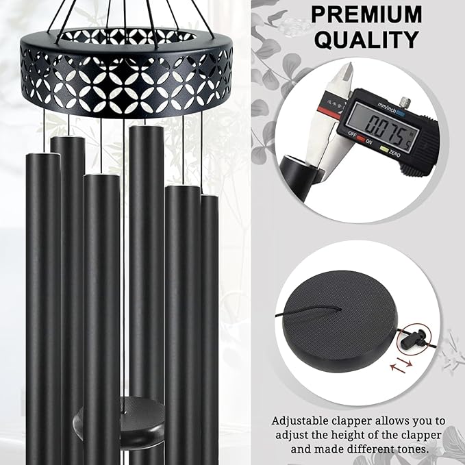 ASTARIN 48'' Deep Tone Wind Chimes for Outside - Large WindChimes with 6 Heavy Tubes, Memorial Chimes Outdoor for Garden Hanging Décor,Sympathy Gifts for Loved one,Home Décor, Black