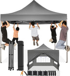 COBIZI 10x10 Pop up Canopy Tent with 4 Sidewalls, Waterproof Heavy Duty Commercial Canopy for Parties, Outdoor Tent, Garden Gazebo, Carry Bag with Wheel (10x10ft, Gray)