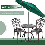 3 Piece Patio Set Metal Bistro Set,Cast Aluminum Outdoor Bistro Table and Chairs Set of 2 with Umbrella Hole,All Weather Patio Bistro Sets for Front Porch Set Garden,Backyard(Bronze)
