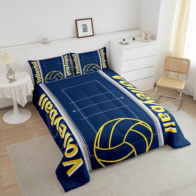 Feelyou Volleyball Bedding Set Queen Size Sports Game Comforter Set for Kids Boys Girls Decor Volleyball Player Comforter Microfiber Sports Gaming Duvet Set Bedroom Quilt Set