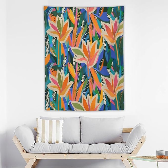 ICMOLYYENLO Boho Green Leaves Tapestry, Mid Century Abstract Tropical Palm Leaves Modern Minimalist Geometric Wall Hanging, Neutral Home Decor Art for Living Room Bedroom Dorm 30x40 Inch