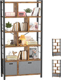 74 Inch Tall Bookshelf, 6 Tier Bookcase with Drawers, Modern Book Shelf Display Standing Shelf Units with Storage, Wood and Metal Bookshelves for Living Room, Bedroom, Home Office, Rustic Brown
