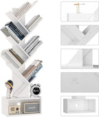 YMYNY 6 Tier Tree Bookshelf, Tall Bookcase, Wood Book Storage Rack with Drawer, Modern Floor Standing Book Shelf for Books/Movies/CDs, Utility Organizer for Living Room, Home Office, White UHBC016W
