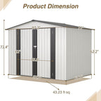 6x8 FT Outdoor Storage Shed, Metal Garden Shed with Lockable Hinged Doors, Outside Tool Shed with Sloped Roof & 4 Air Vents, Waterproof Storage Building for Backyard, Patio, Lawn, White