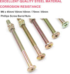 25-Set M6 Phillips Head Bolts Barrel Nuts Assortment Kit for Chairs Furnitures, Bunk Bed Crib Hardware Replacements Kit, M6x45mm/ 55mm/ 65mm/ 75mm/ 85mm Zinc Plated