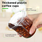 Baderke 25 Set Plastic Cups with Lids and Straws, Disposable Plastic Iced Coffee Cup for Cold Beverage Juice Smoothie Crystal for Coffee Shops Party Catering(Clear,12 oz)