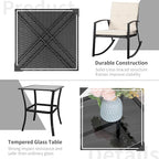 Shintenchi 3 Pieces Rocking Bistro Set Wicker Patio Outdoor Furniture, 2 Rattan Porch Chairs Conversation Sets with Glass Coffee Table (Beige)