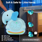 Alarm Clock for Kids with Night Light, Sleep Training Clock Time to Wake Clock, Rechargeable Silicone Light for Bedroom, Perfect Sleep Companion for Boys Girls，Blue Elephant