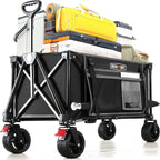 Overmont Collapsible Wagon Cart with Wheels - 180L Foldable Heavy Duty Wagon with Big All-Terrain Wheels - 330Lbs Weight Capacity with Side Pockets for Camping Sports Garden Grocery Shopping Black