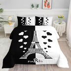 Datura home Kids Comforter Set Eiffel Tower Printed Pattern Bedding Set with 1 Comforter and 2 Pillowcases for Girls Boys Bedroom All Season(Tower1 Queen)