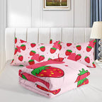 Kawaii Comforter Queen,Pink Strawberry Comforter Set for Kids Teens Girls,3Pcs Bedding Set Printed Comforter with 2 Pillowcases,Down Alternative,Soft and Lightweight，Queen Size