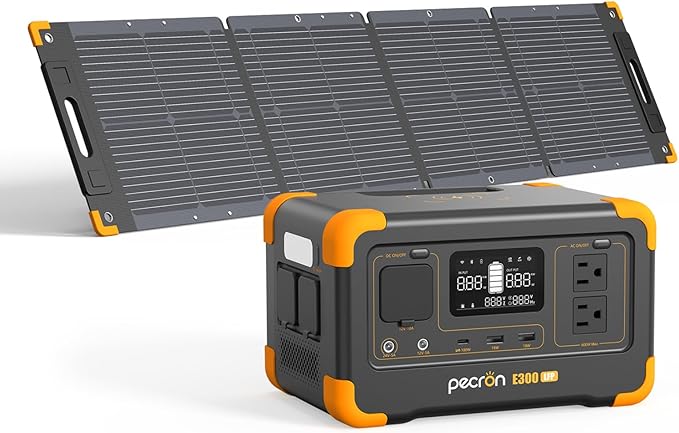 PECRON E300LFP 288Wh Solar Generator with 100W Solar Panel, 600W Portable Power Station LiFePO4 Battery, Fast Charge Battery for Home, Outdoor, Off-Grid Living, RV, Emergency