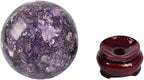 JIC Gem Deep Purple Lepidolite Sphere with Stand Natural Sparkling Lithia Mica Crystal Ball Brazil Mineral Gemstone (70-80mm)