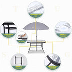 Nice C Outdoor Dining Sets, Patio Furniture Set, 8 Piece Set with Umbrella, Garden Outdoor Furniture Table Set with Tilted Removable Umbrella, Glass Table, and 6 Folding Chairs (Grey)