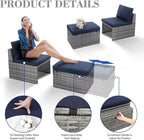 BACKYARD EXPRESSIONS PATIO · HOME · GARDEN w Backyard Expressions 2 Pc. Outdoor Conversation Chair Set with Storage and Ottoman, 250lb Weight Capacity, Navy Blue/Grey Wicker