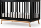 dadada Baby Soho 3-in-1 Convertible Crib to Toddler Bed – Wooden Crib Made in Italy, GREENGUARD Gold Certified Small Baby Crib – Baby-Safe Finish, Modern Design (Black/Natural)