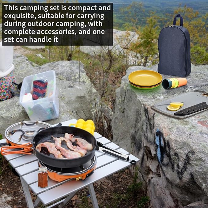 Berglander Camping Essentials, Camping Cooking Utensils Set, Camping Accessories Gear Must Haves, Come with Camping Silverware Sets, Plates and Cups, Great for Outdoor Stove, Picnic, BBQ